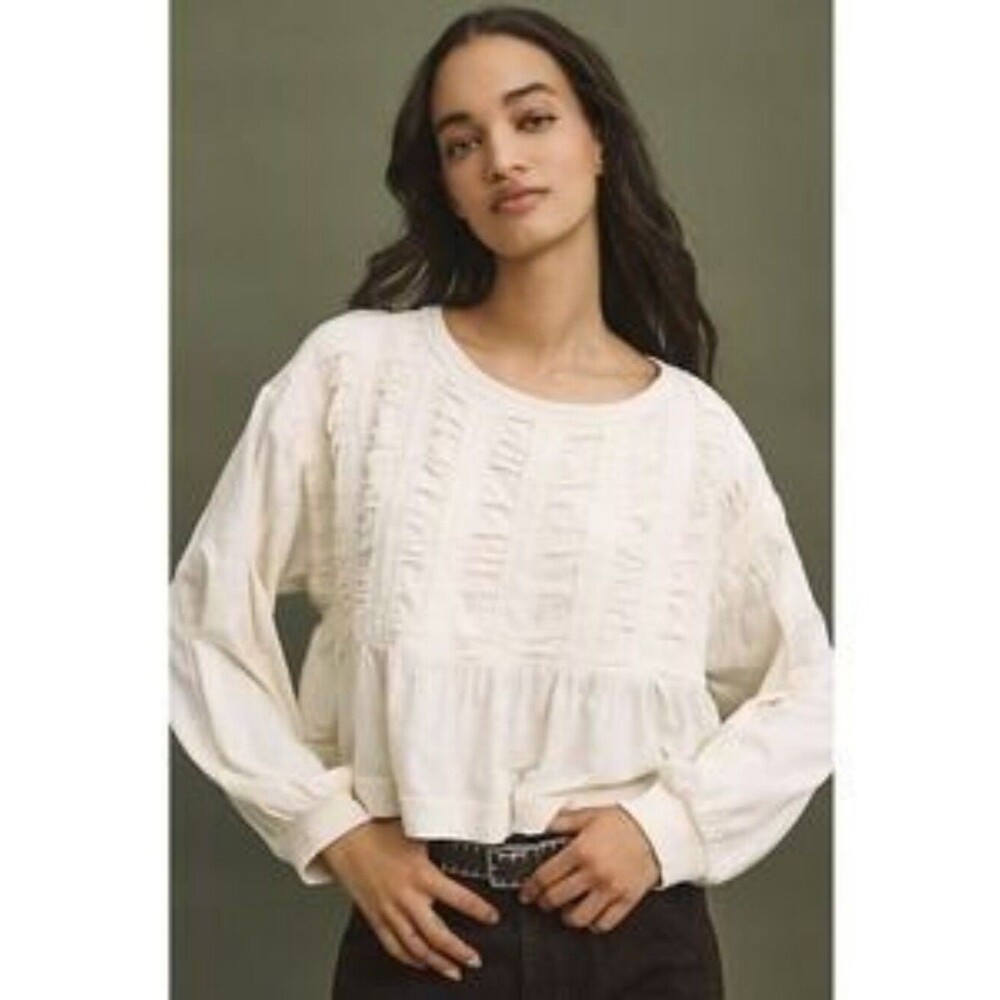 Pilcro Textured Babydoll Oversized Top Ivory Size Medium NWOT